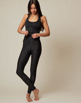 woman wearing chic woven star printed tank on grey background