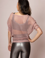 Alex Fishnet Mesh Dolman Sleeve Dusty Rose Womens Top Edit alt text