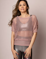 Alex Fishnet Mesh Dolman Sleeve Dusty Rose Womens Top Edit alt text