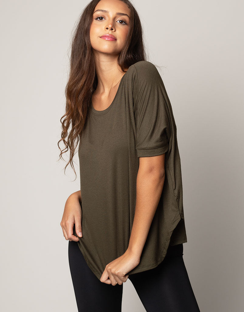 Boxy Tee Shirt Olive | Emily Hsu Designs