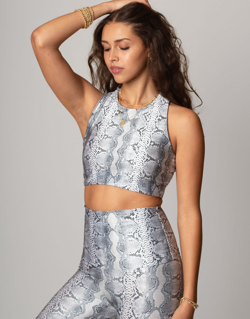 Snake Python Bra Top White Python Snake Print Crop Top Sports Bra | Emily Hsu Designs